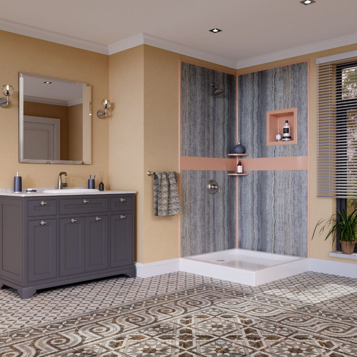 Bella CORE SILVER TRAVERTINE POLY 2 WALL TUB AND SHOWER ...