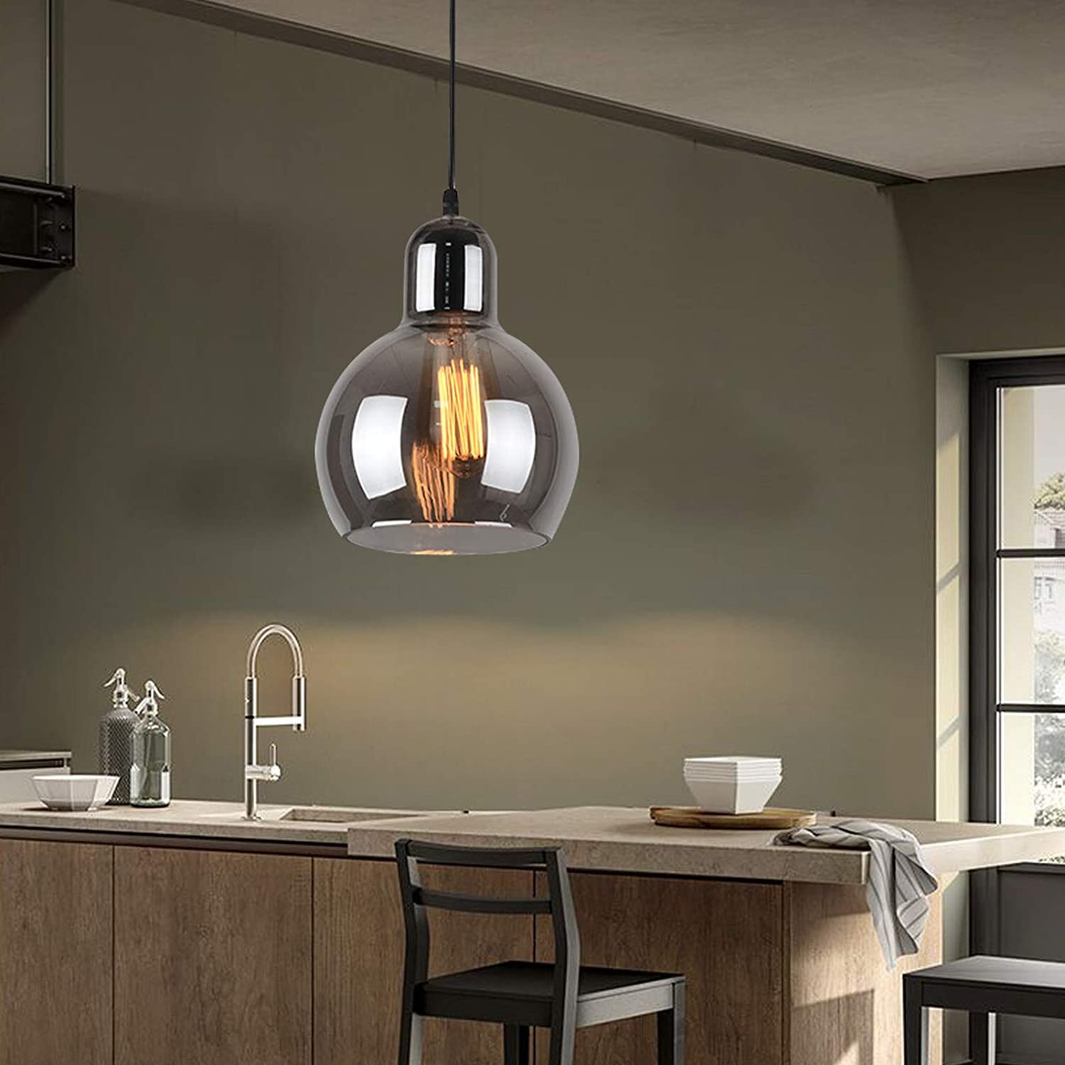 New Modern Vintage Industrial Retro Loft Glass Ceiling Lamp Shade Pendant Light 