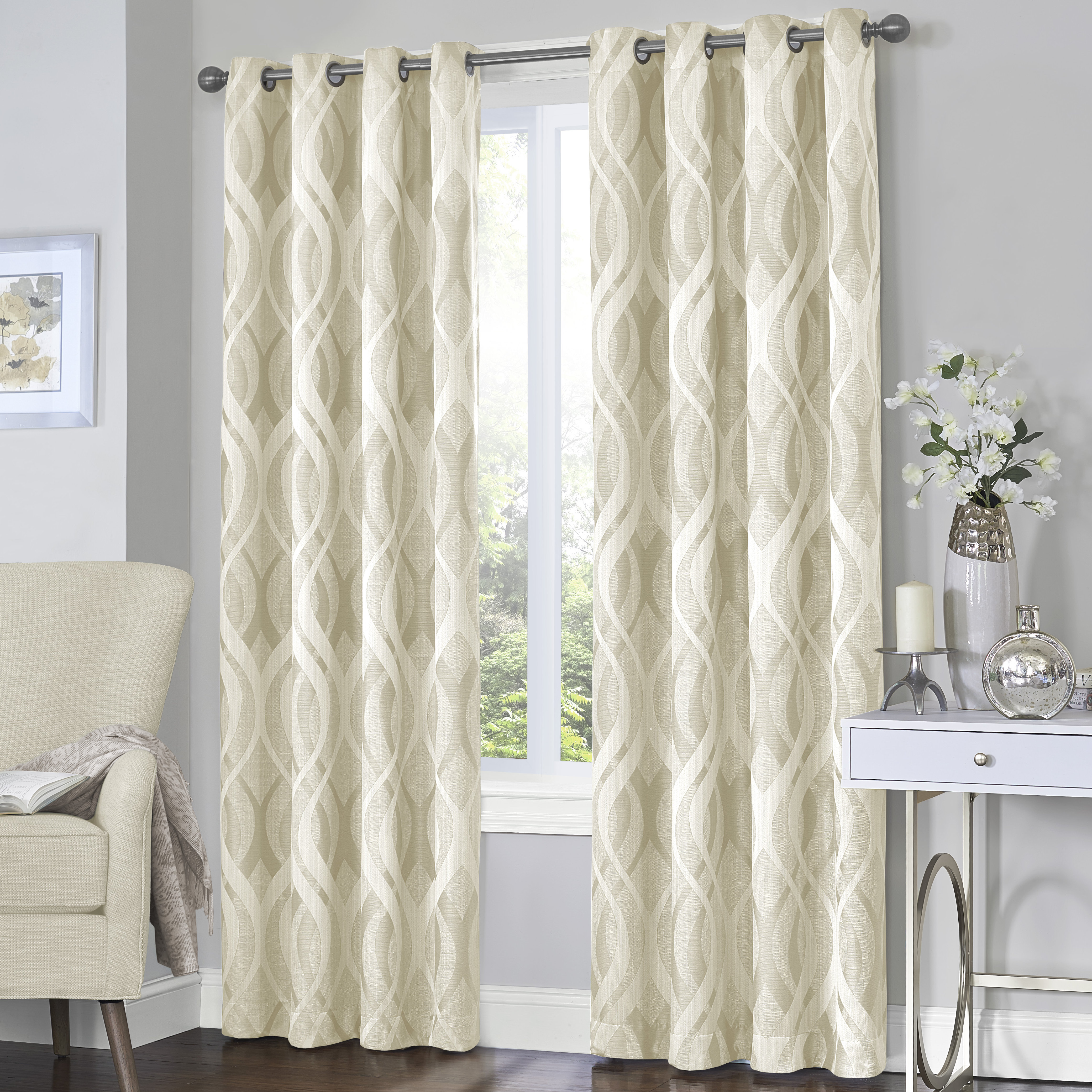 Rumsey Geometric Blackout Thermal Grommet 1 Curtains Drapes