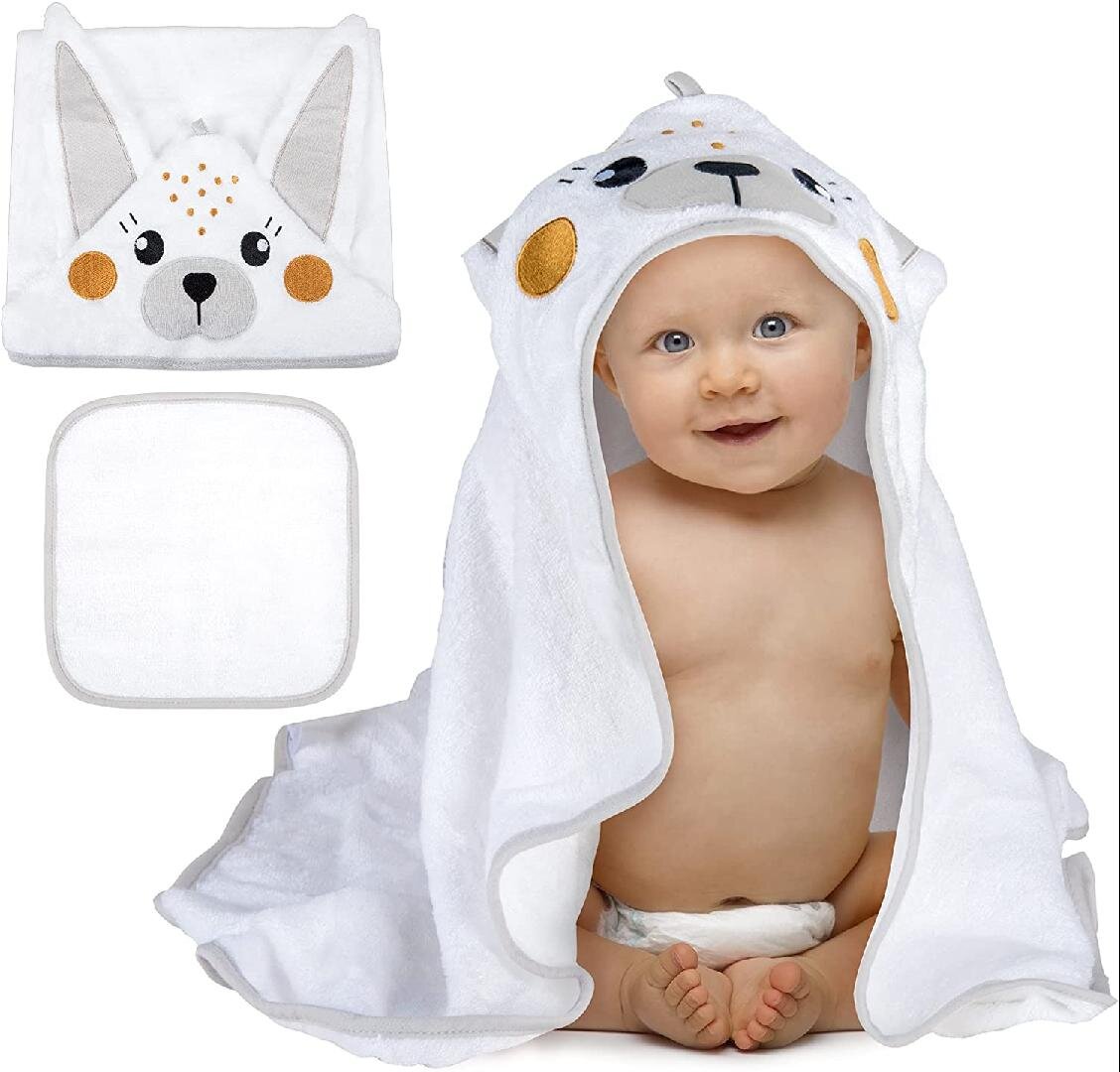 Extra Soft Bamboo Hooded Baby Blanket Towel Washcloth Set for Infant Toddler 