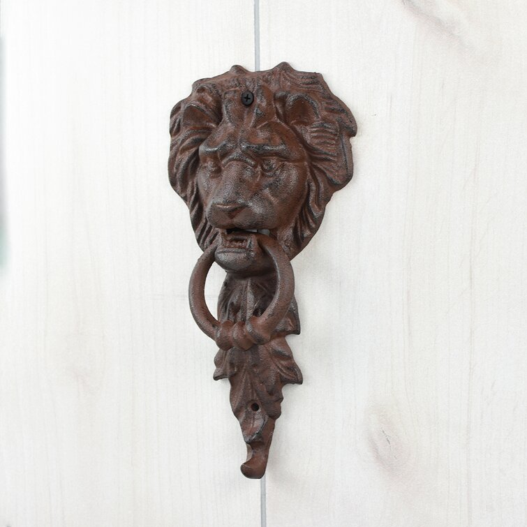 Cast Iron Antique Style Rustic LION HEAD Door Knocker Brown Finish 
