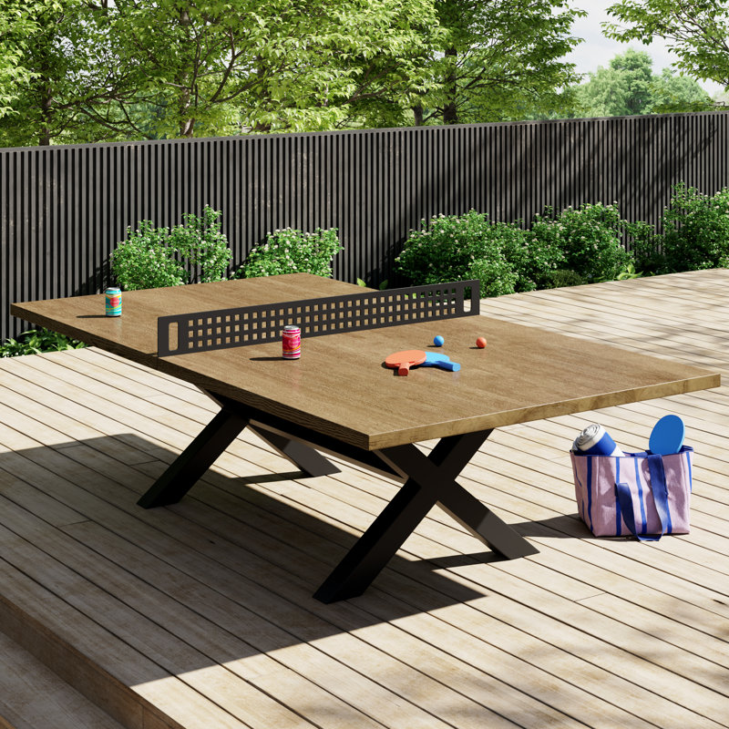 ( incomplete box 2 of 2 )Joola Berkshire Outdoor Table Tennis Table -Ping Pong Table with Steel Net Set & Frame - Multi Use Ping Pong Conference Table or Dining Table Table Top Color: Light Wood