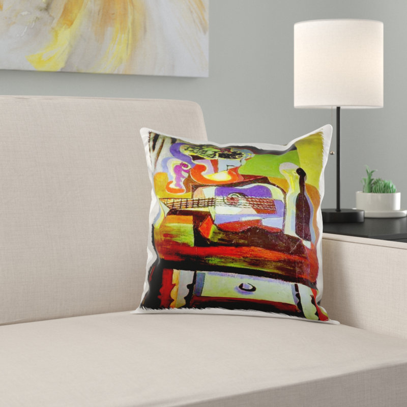 East Urban Home Picasso Painting Bowl Of Fruit N Guitar Pillow