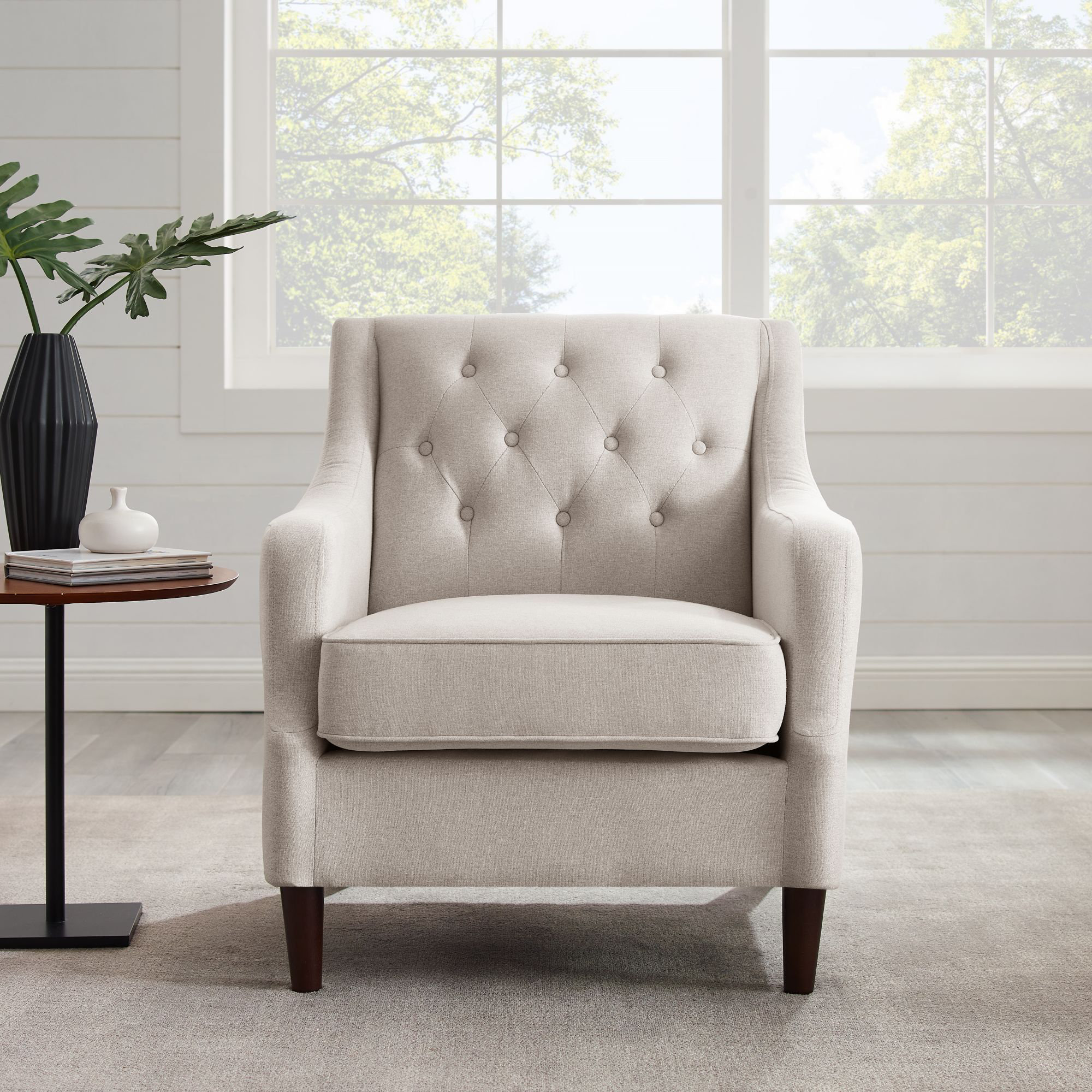 linen upholstered armchair