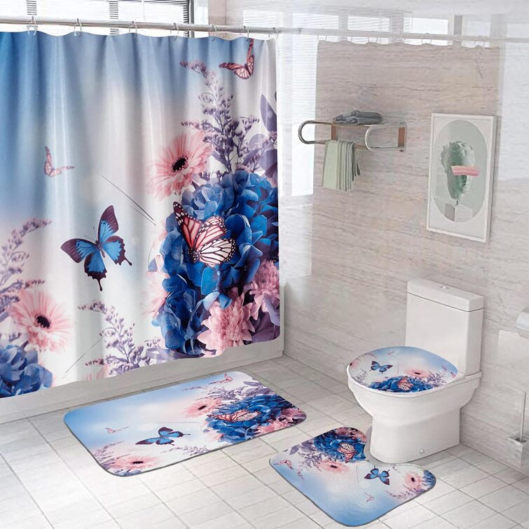 Sunny Spring Purple Flower Tree Bathroom Shower Curtain Waterproof Fabric Hooks 