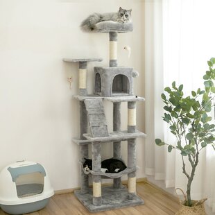 Hanging Rope for Door Knobs Walls Cat Scratching Post Scratcher Shaped Like A Kitty with Teaser Ball on The Tail and Cat Trees 