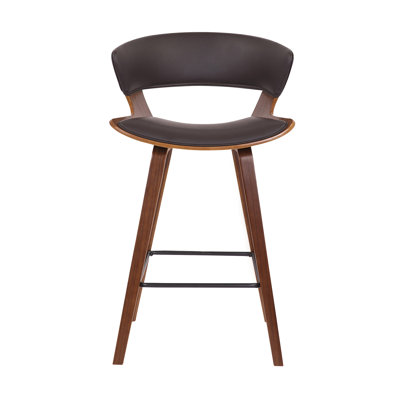 Allon Modern 26" Counter Height Bar Stool with Open Back and Footrest in Wood, Faux Leather