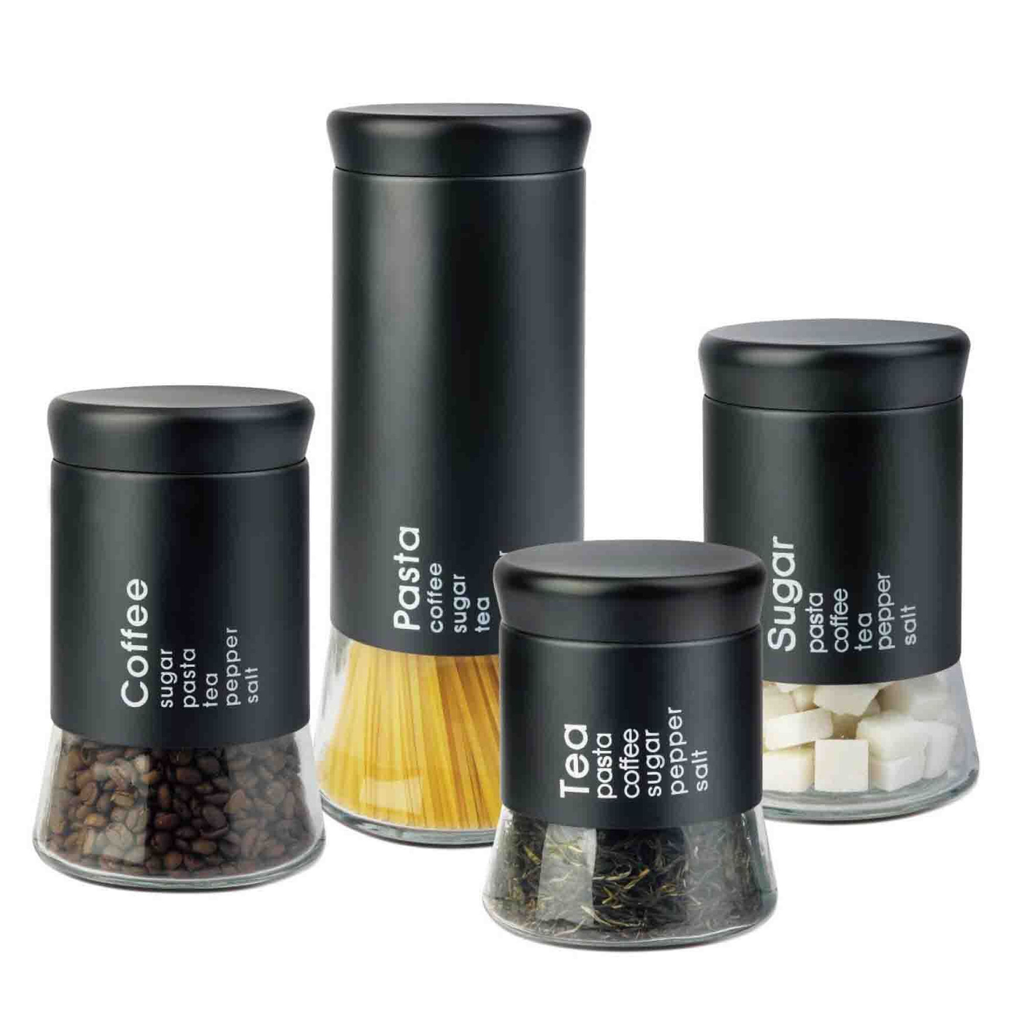 Rebrilliant Glass 4 Piece Kitchen Canister Set Reviews Wayfair   Glass 4 Piece Kitchen Canister Set 