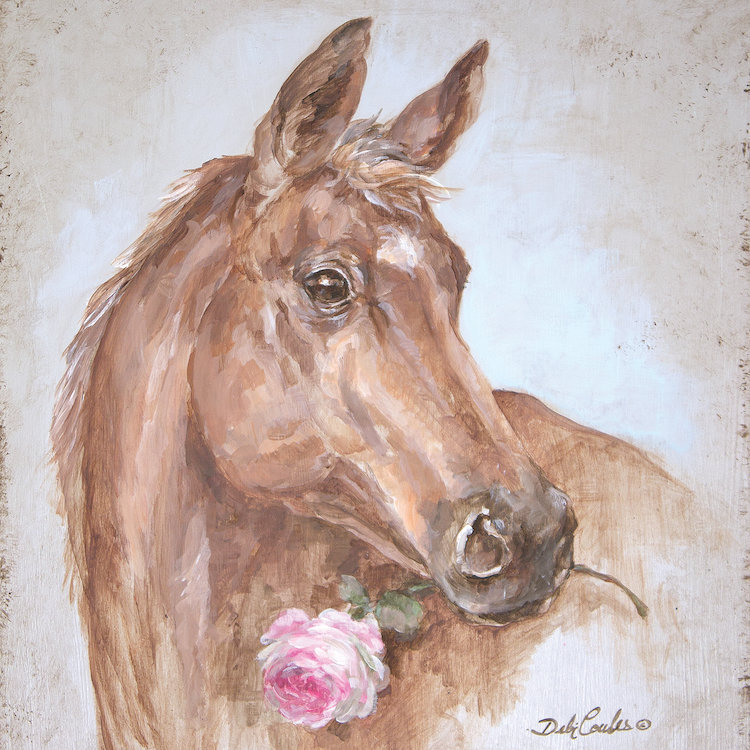 East Urban Home French Farmhouse Series Horse With Rose