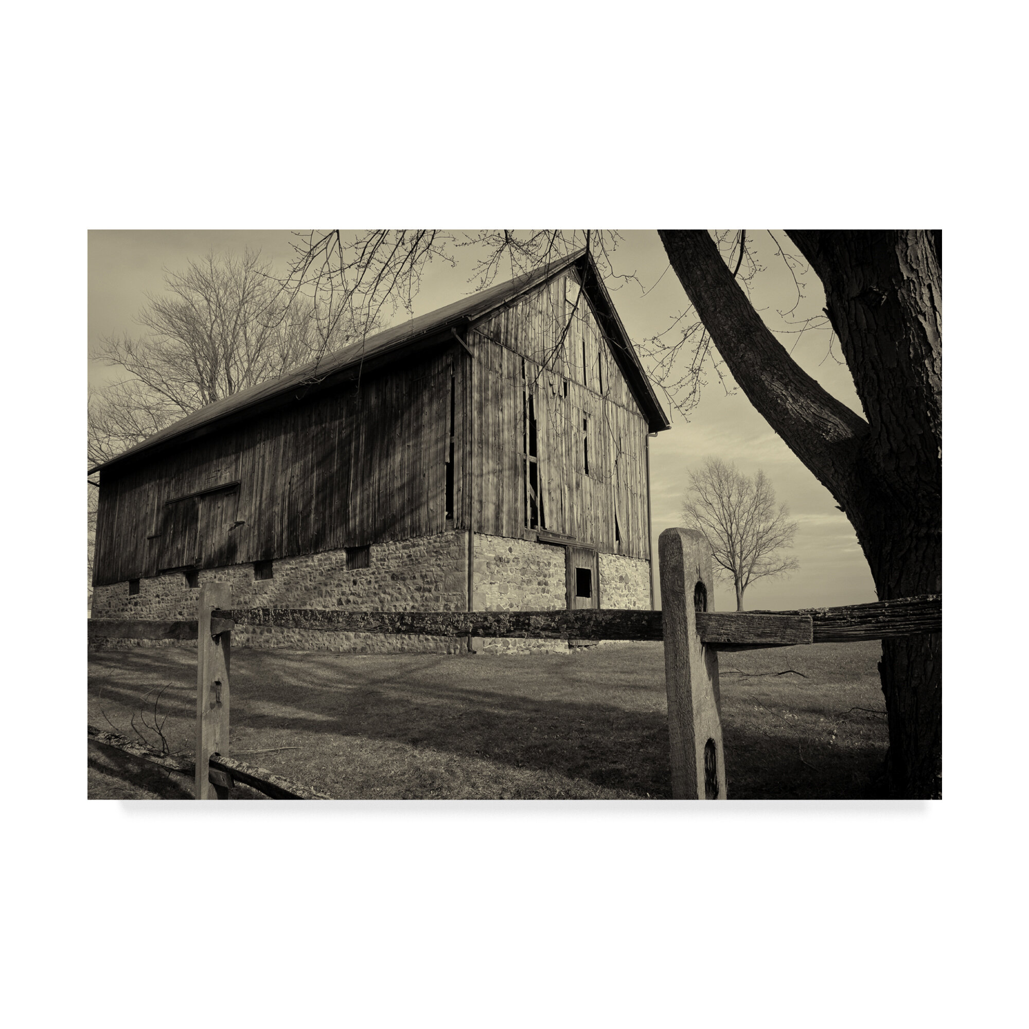 Trademark Art Old Weathered Barn With Wooden Fence Photographic