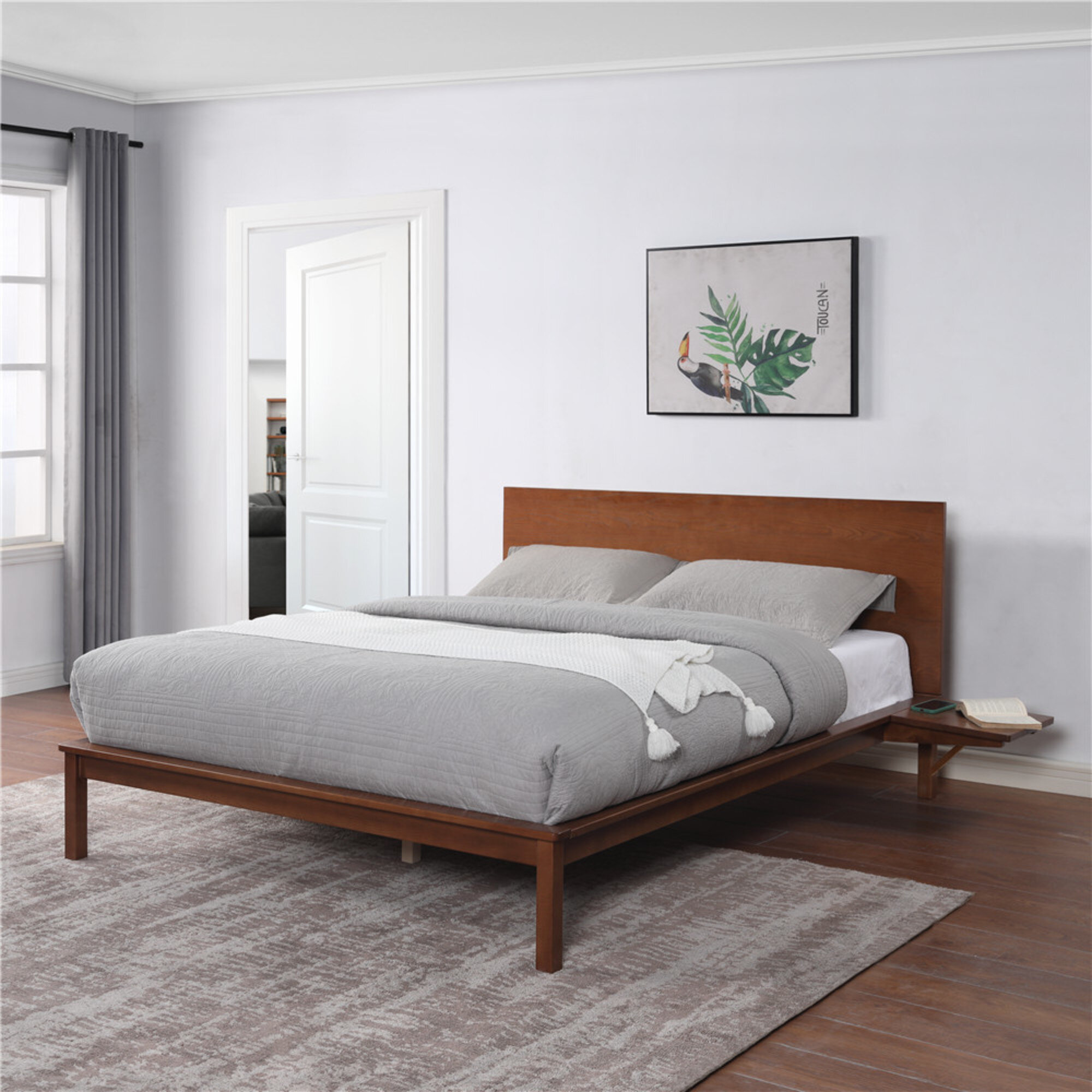 Classic Brands Northfield Wood Platform Bed With Side Table Trays Walnut Finish Queen Wayfair