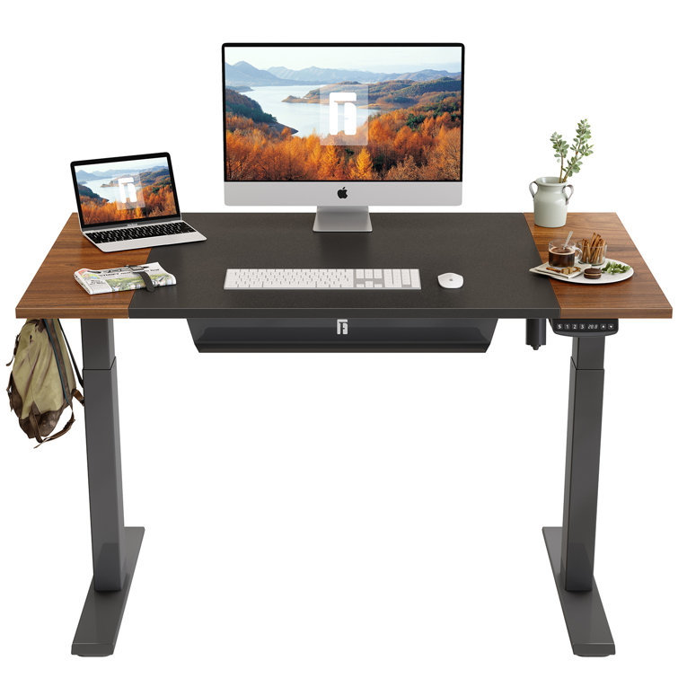 Inbox Zero Height Adjustable Electric Standing Desk With Pencil Tray 55 X 24 Inch Stand Up Table With Sit Stand Desk With Splice Board Black Frame Espresso And Black Top Reviews Wayfair