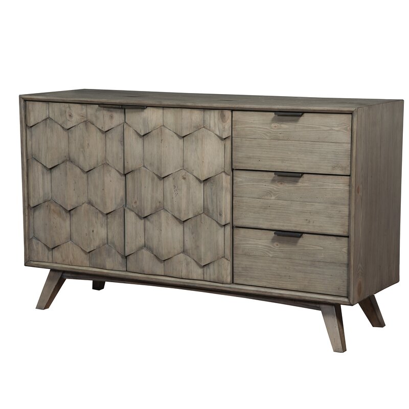 Ivy Bronx Wooden Dresser With Three Drawers Two Door Cabinets And