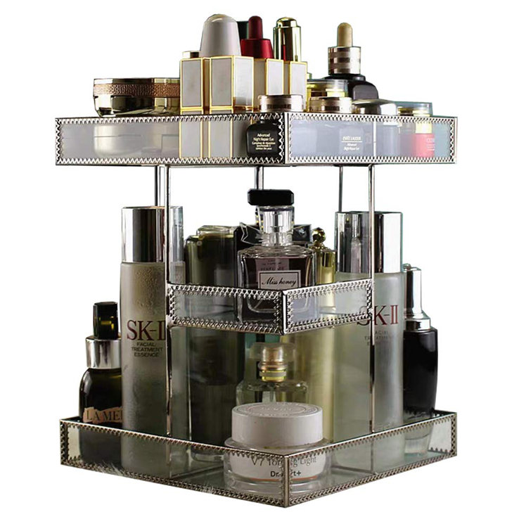 Vivid Antique Glass 360 Degree Rotation Perfume Holdermakeup Organizer Vanity Cosmetic Storage Beauty Display Spin Large Capacity Holder For Brushes Lipsticks Skincare Toner Countertop Wayfair