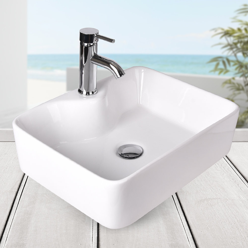 Elecwish Above Counter Ceramic Rectangular Vessel Bathroom Sink Elecwish Above Counter Ceramic