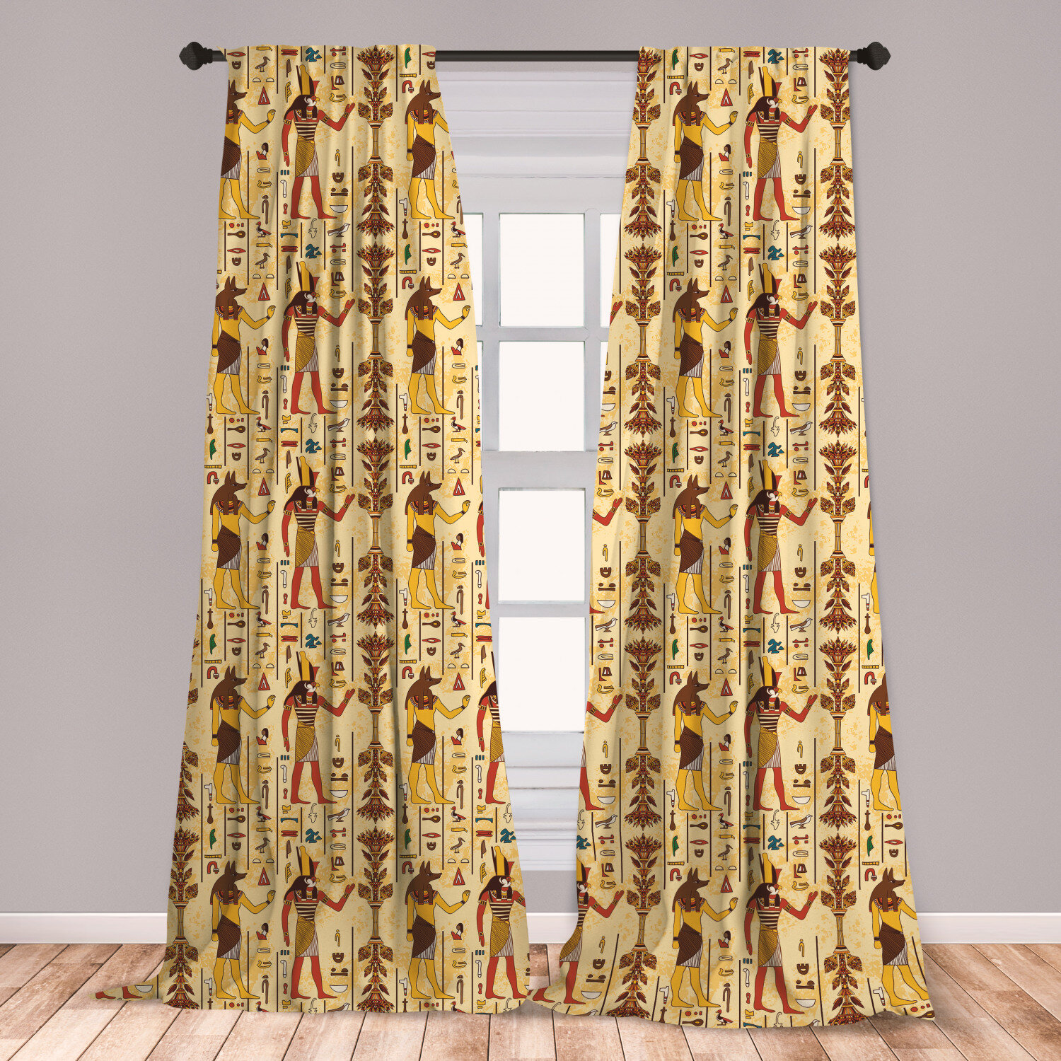 Ambesonne Egyptian 2 Panel Curtain Set Grunge Aged Paper Style Backdrop With Retro Characters And Hieroglyphs Lightweight Window Treatment Living