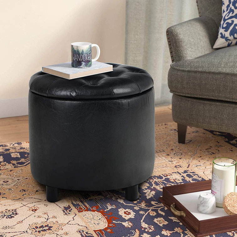 Ebern Designs Gionny 18 7 Wide Faux Leather Tufted Round Storage Ottoman Wayfair