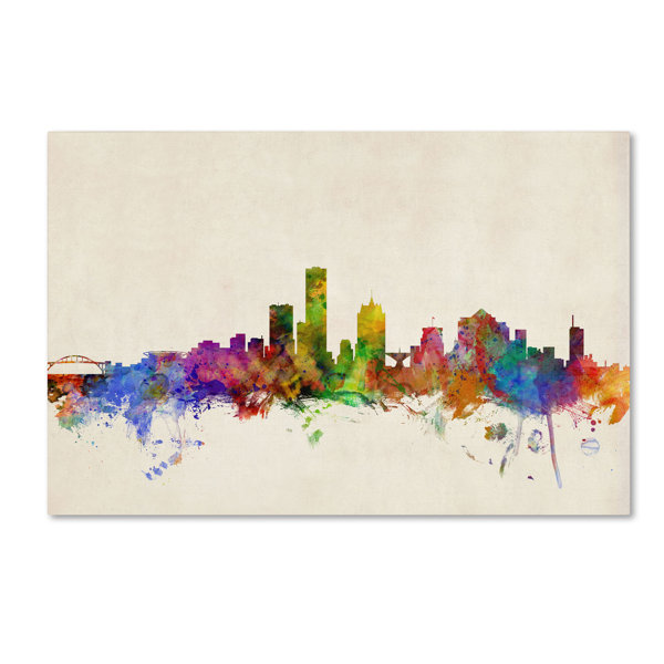 Trademark Art Milwaukee Watercolor Skyline By Michael Tompsett