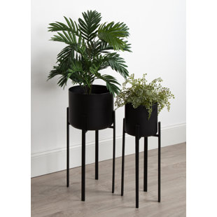 Coates Decorative Indoor 2 Piece Metal Pot Planter Set with Stand