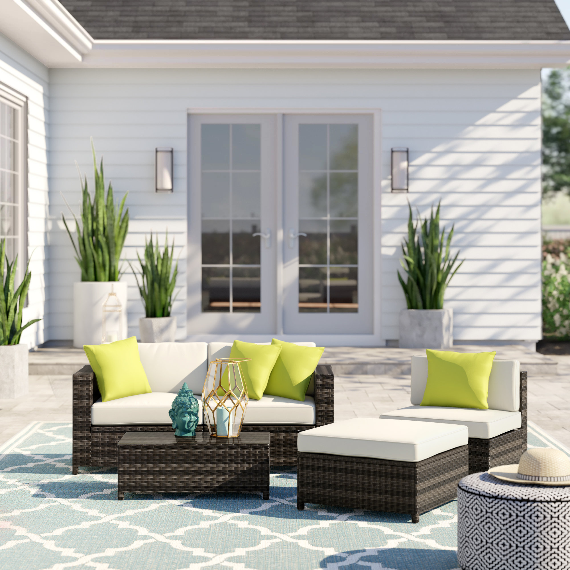 Ballista 5 Piece Rattan Sectional Seating Group With Cushions 5 Piece Rattan Sectional Seating Group