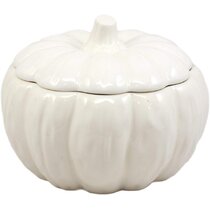 Details about   USA   NEW Ceramic Pumpkin Bowl Holds 8Cups 6"t 8"w White Sain USA Glaze 