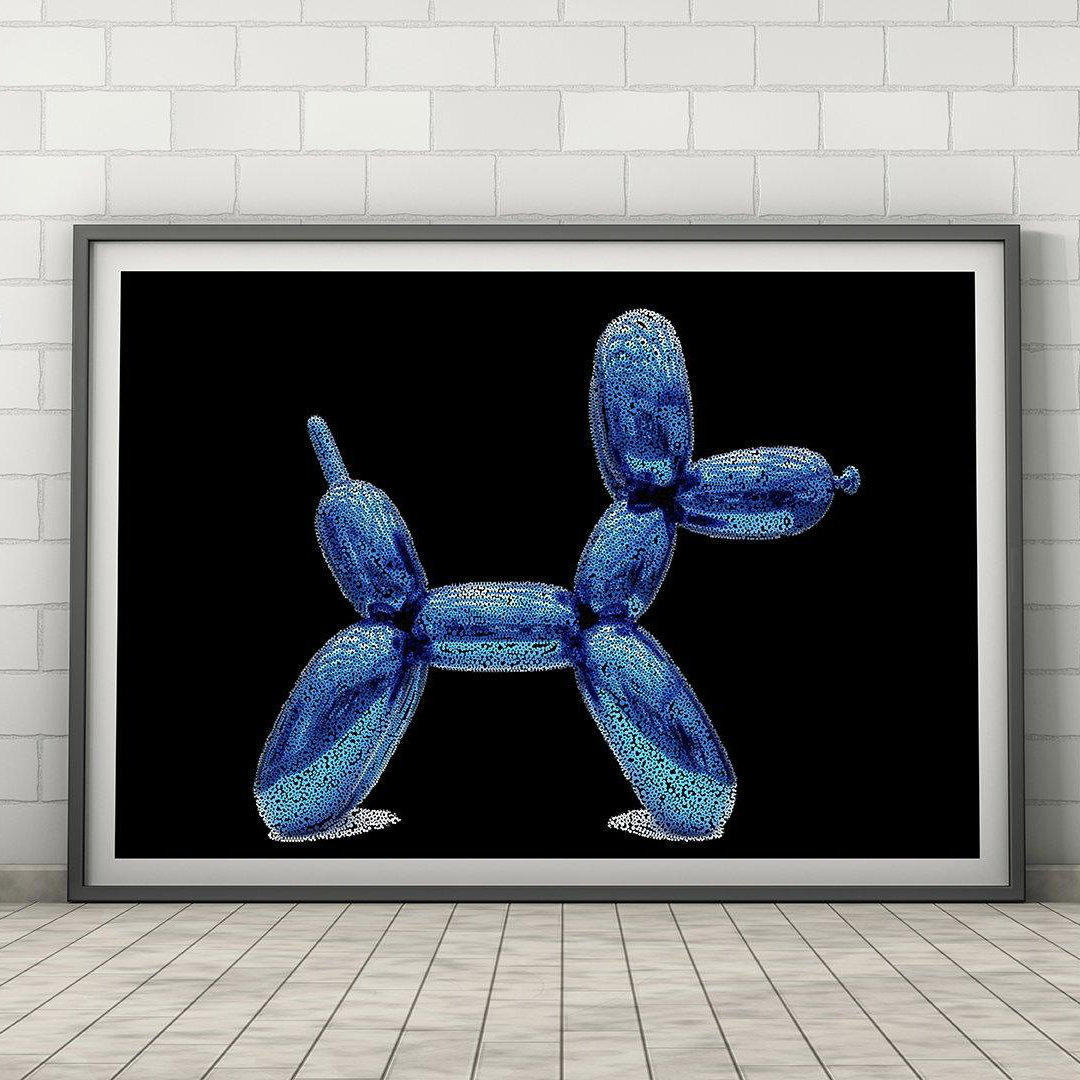 East Urban Home Gerahmtes Poster Confetti Balloon Dog in Blue