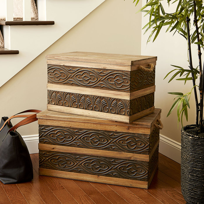 World Menagerie Frenchboro Large Metal Banded Wooden Storage Trunk
