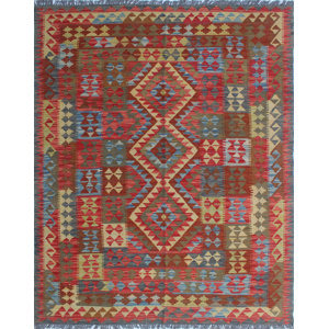One-of-a-Kind Vallejo Kilim Patra Hand-Woven Wool Red Area Rug