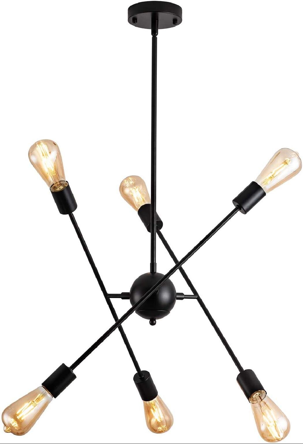Modern Sputnik Rotatable Chandelier Hanging Pendant Light 6 Lights Black Fixture 