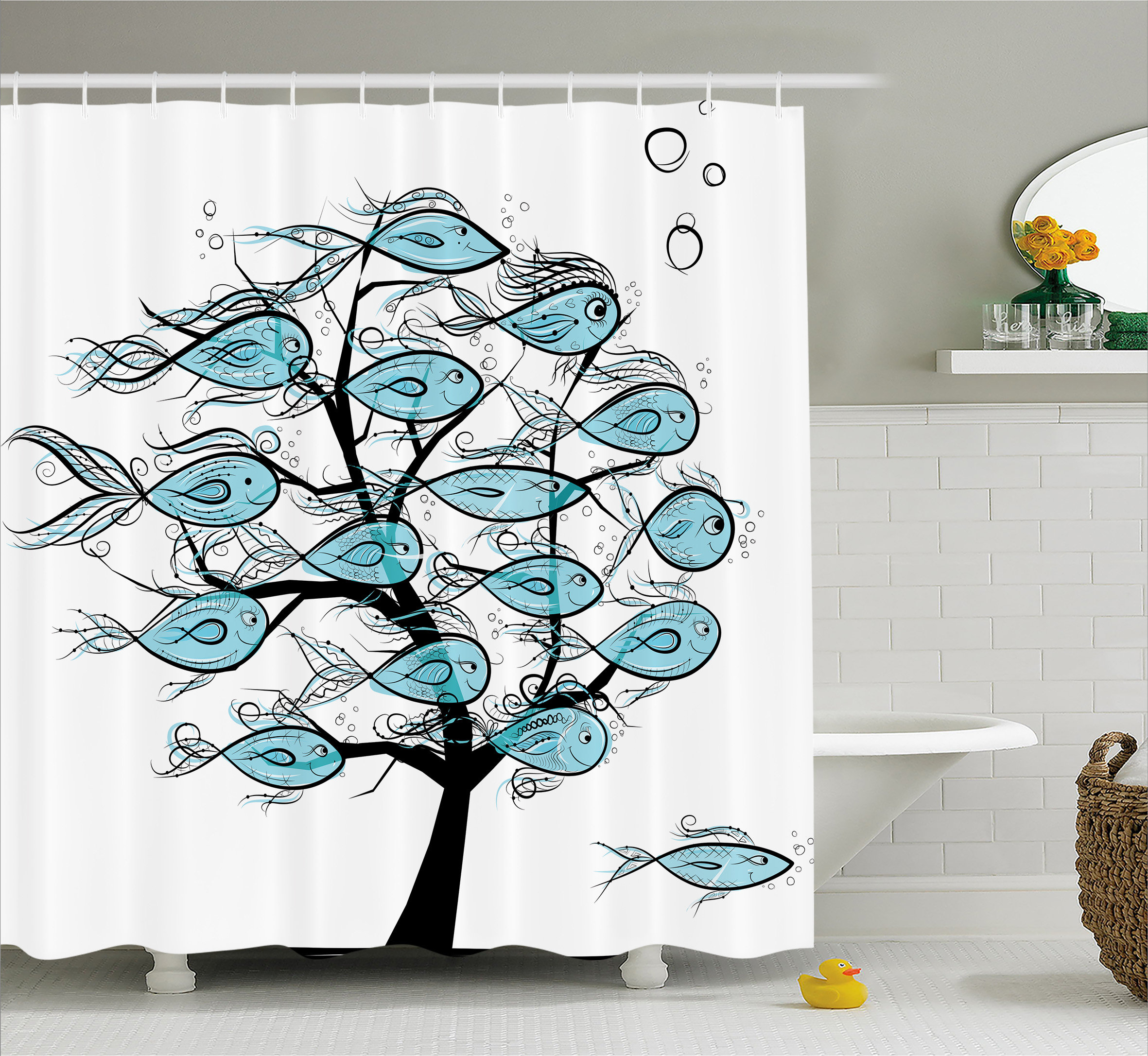 East Urban Home Funny Fish Tree Decor Single Shower Curtain Wayfair