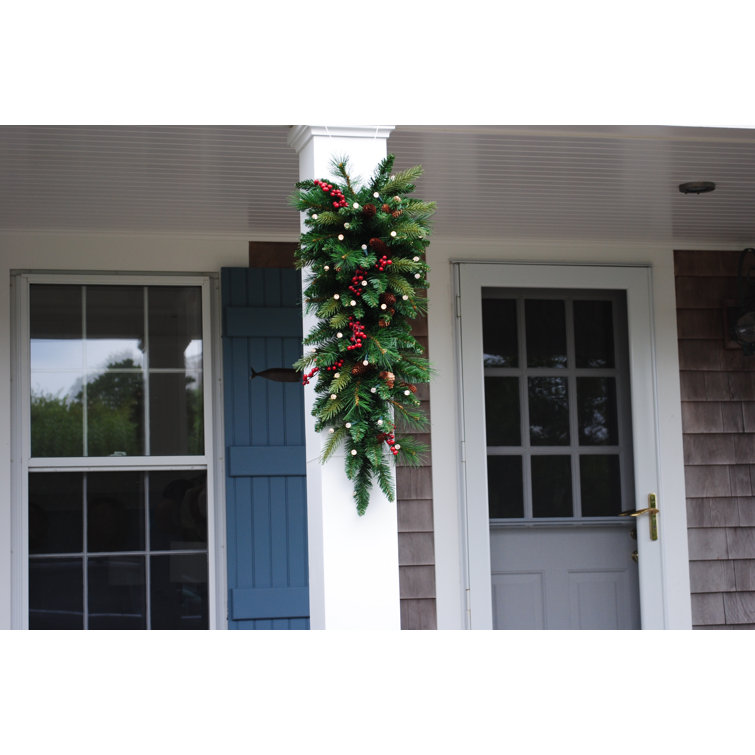 The Holiday Aisle 32 Cone Berry Teardrop Pre Lit Swag With 25 White Lights And Multi Colored Lights Reviews Wayfair
