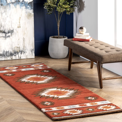 Korolevu Southwestern Handmade Tufted Wool Wine Area Rug Foundry Select Rug Size Runner 26 x 8