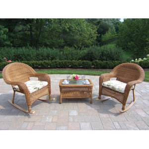 Kingsmill 3 Piece Wicker/Rattan Rocker Sunbrella Seating Group with Cushions Set