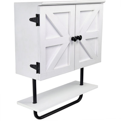 Barndoor Bathroom Cabinet Wall Mounted with Towel Bar, Bathroom Wall Storage Organizer, 17" x 21" Space-Saving Design