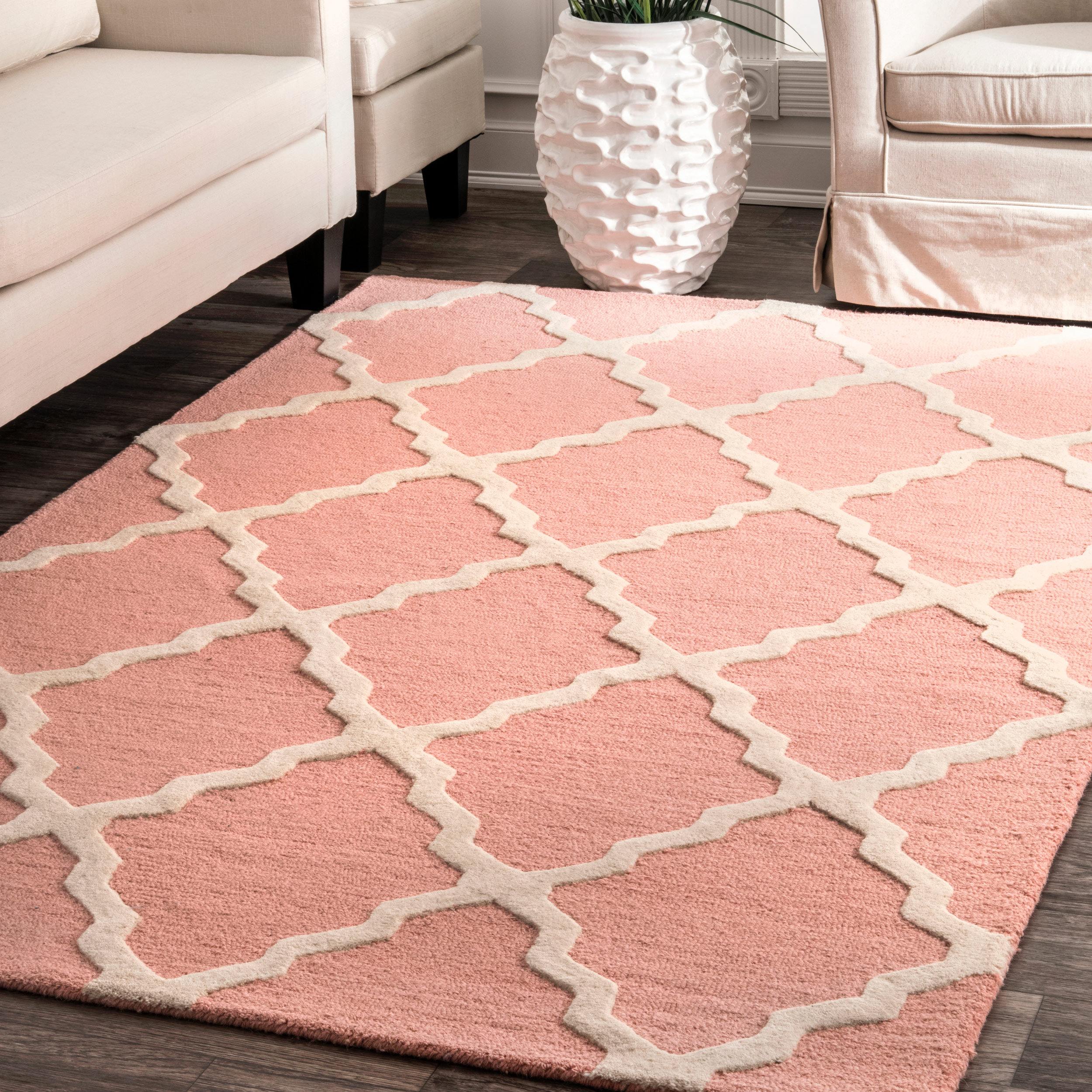 Alma Hand Woven Wool Baby Pink Area Rug