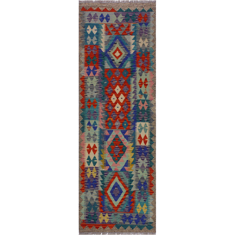 Bloomsbury Market One Of A Kind Kensley Handmade Kilim Runner 2 9 X 6 5 Wool Gray Teal Area Rug Wayfair