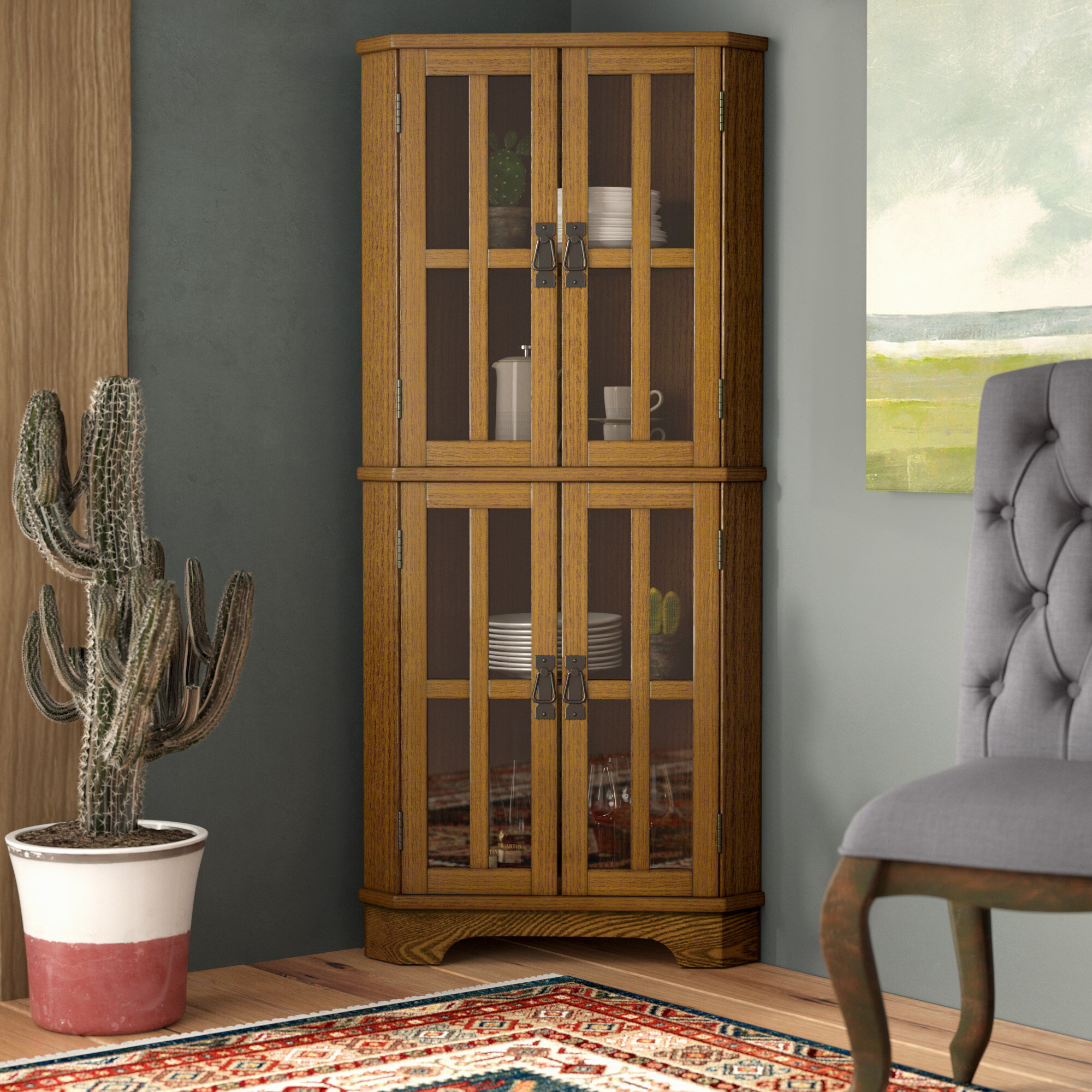 oak corner hutch dining room