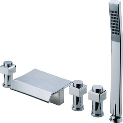 Anzzi Guaira Triple Handle Deck Mounted Roman Tub Faucet With Hand
