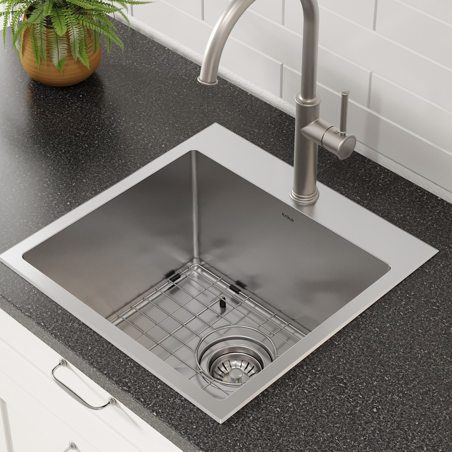 Standart Pro 16 Gauge 18 X 18 Drop In Kitchen Sink With Bottom Grid Drain Assembly And Drain Cap