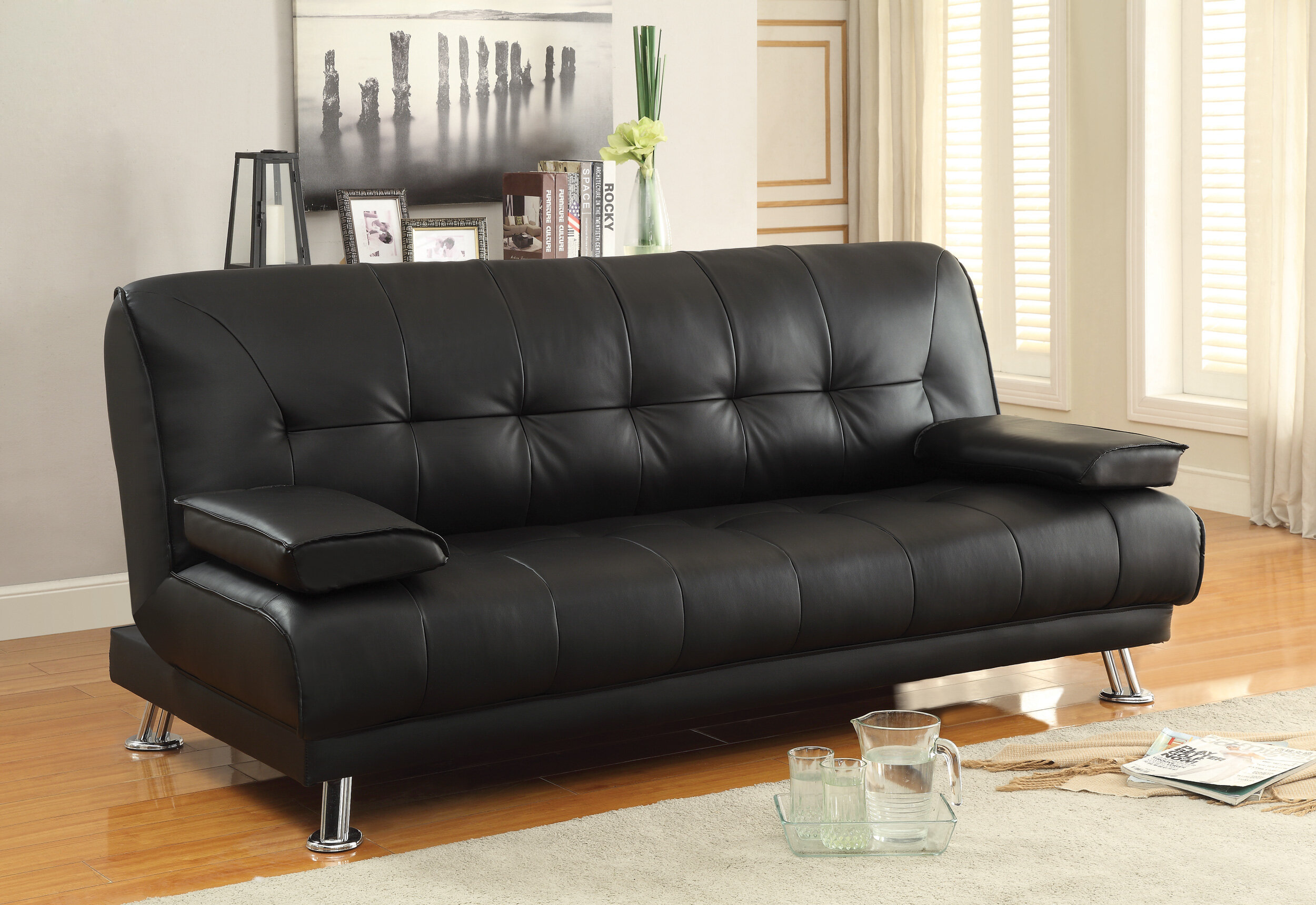 Sofa Bed Futon Seating Spare Guest Mattress Sleep PillowTop Faux Leather Sleeper