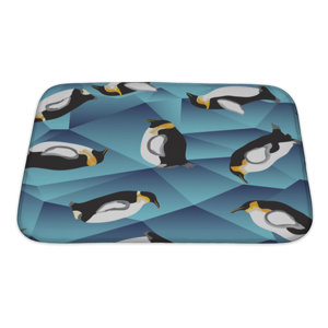 Animals Abstract Crystal Ice with Penguins, Pattern Bath Rug