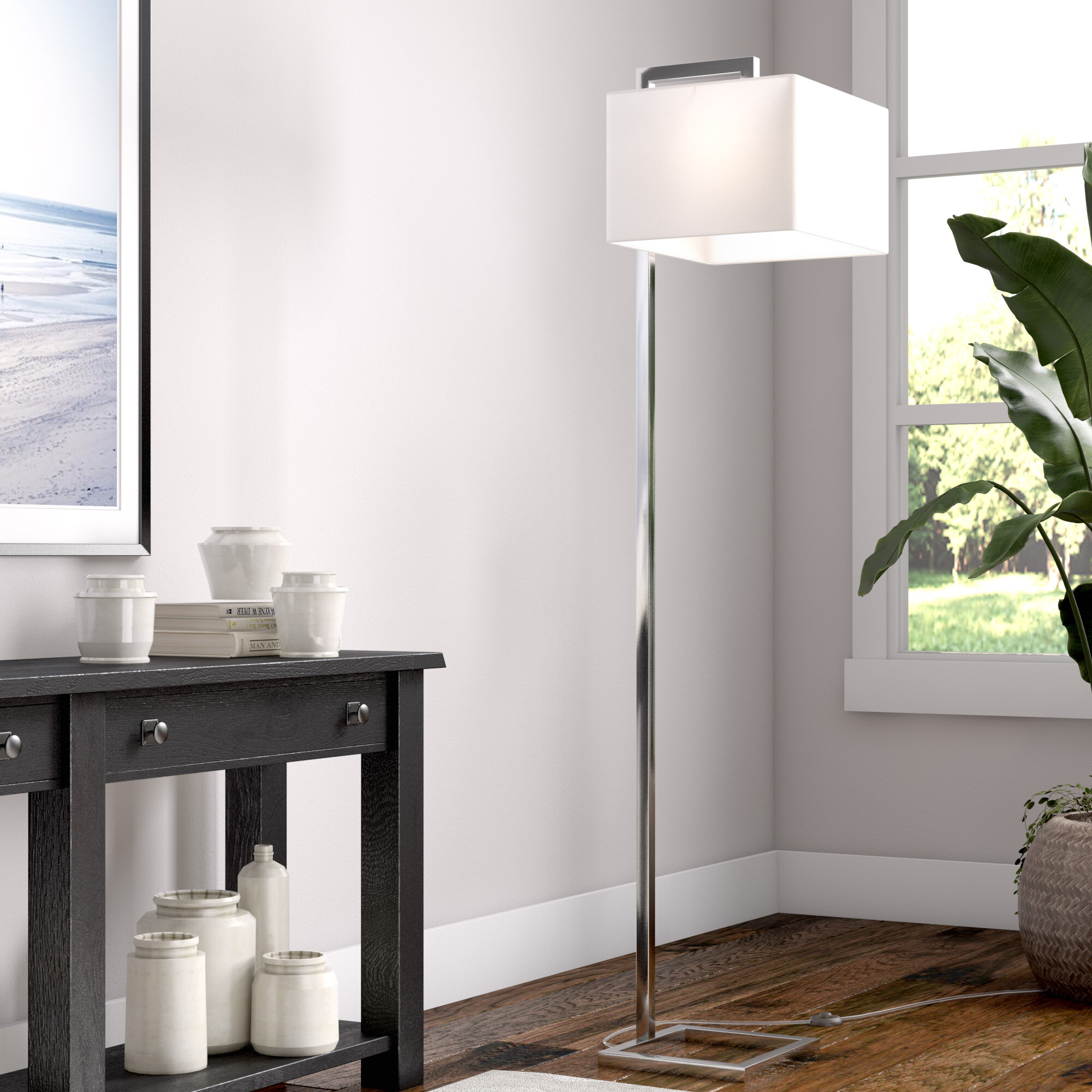 silver base floor lamp