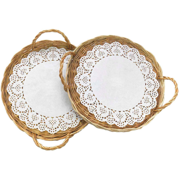 Bungalow Rose Natural Rattan Serving Tray With Handles Handmade Round Wicker Bread Basket Tray Woven Baskets For Fruit Bread Parties Coffee Breakfast Round Decorative Tray Wayfair