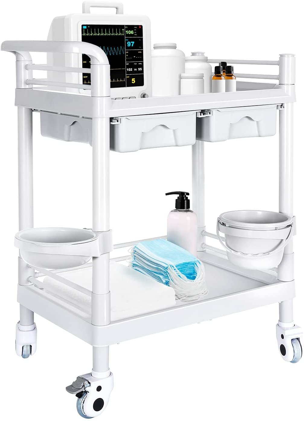 2 Tier Stainless Steel Medical Cart Assemble The Surgical Cart Surgical Dressing Changer Instrument Vehicles for Care Homes and Dentistry First Aid Size : Big 