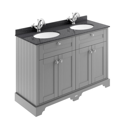 Park Lane Worcester Storm Grey Floor Standing Vanity Unit & 1 Tap Hole Basins - Black Marble 1200mm