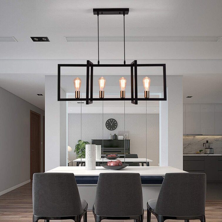 LS-C104 Light Society Morley 4-Light Kitchen Island Pendant Modern Industrial Chandelier Matte Black Shade with Clear Glass Panels