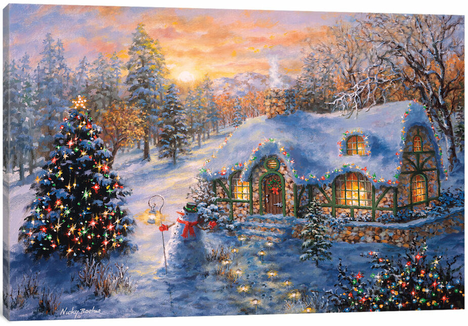 East Urban Home Christmas Cottage I Painting Print On Canvas Wayfair