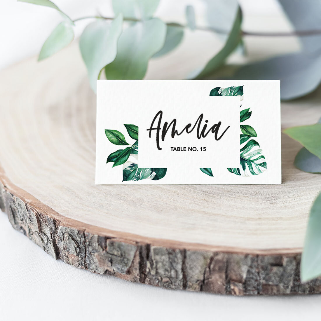 Tropical Monstera Leaves Table Tent Place Cards For Wedding Party Tables,  Seating Name Place Cards, 20 Pack Intended For Amscan Templates Place Cards
