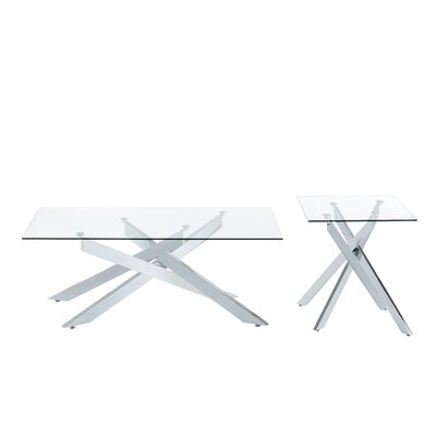 2-Piece Coffee Table And End Table Set With Glass Top