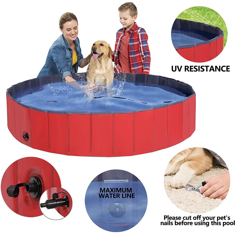 POPETPOP 80x20cm Foldable Dog Paddling Pool Pet Puppy Swimming Bathing Tub